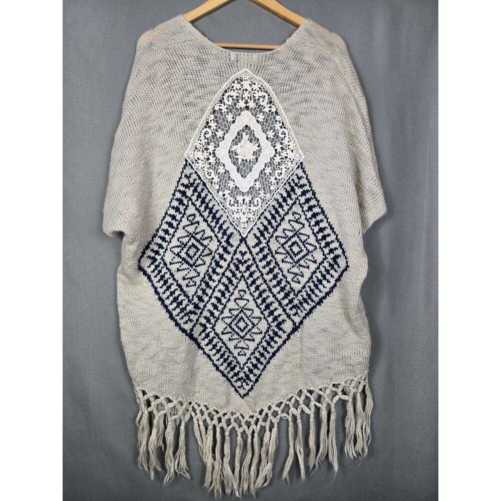 Blu Pepper Vintage Inspired Knit Cardigan Fringe Boho Chic Southwestern Size S